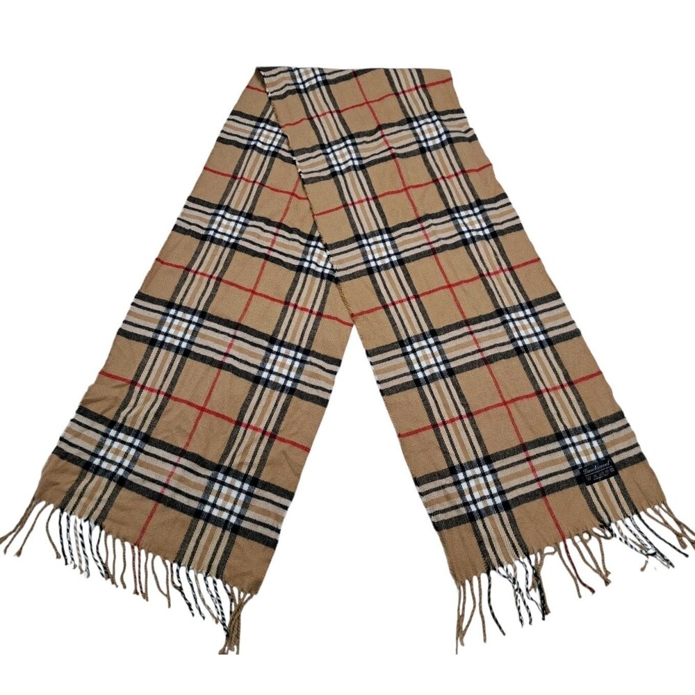 Lambswool Italy Made Vintage Plaid Scarf Nova Check Plaid Tan Red Black